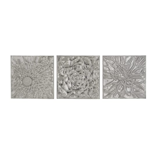 Gray Metal Floral Contemporary Wall Décor Set
